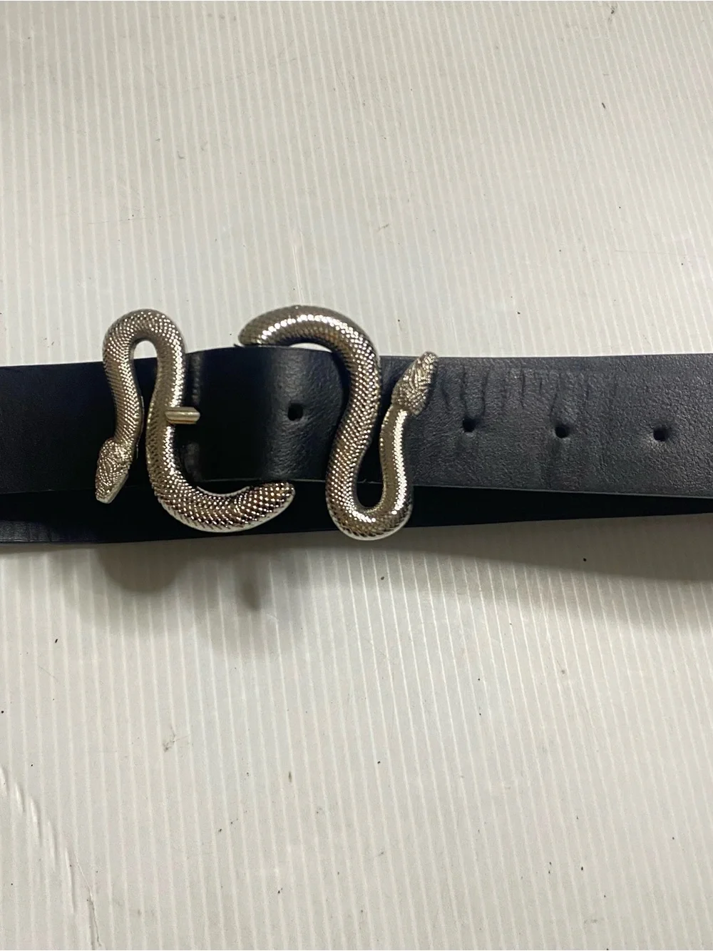Silver Snake Buckle Black Reptile Belt distressed